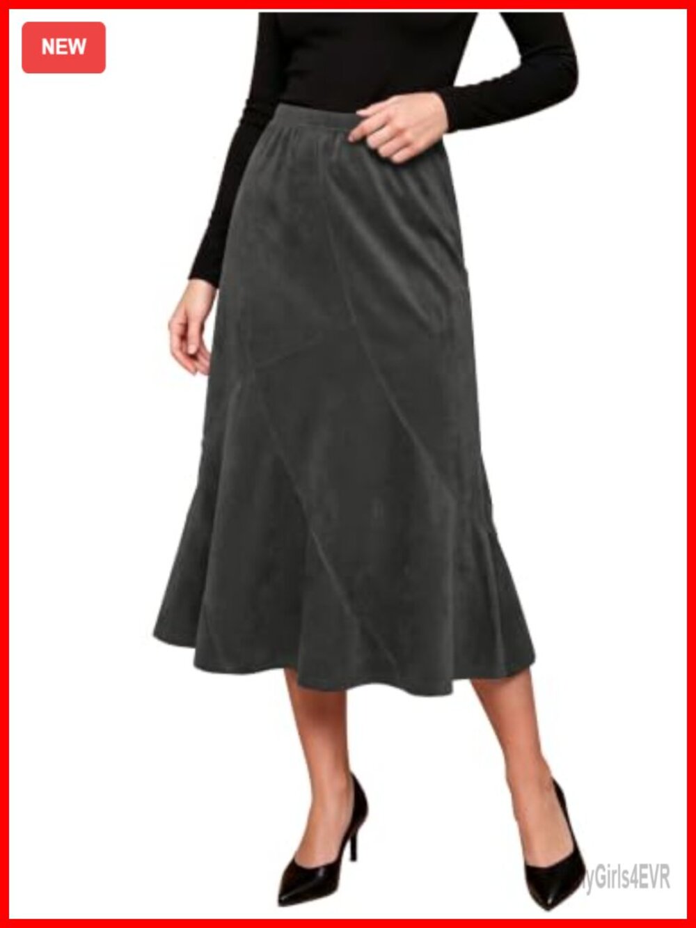 Faux Suede High Waisted A-Line Midi Skirt